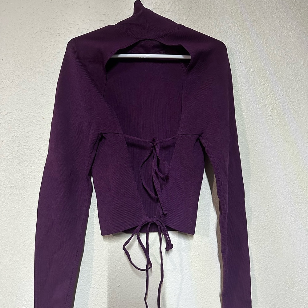 Zara Deep Purple Cropped Mock Neck Sweater - Picture 2 of 2